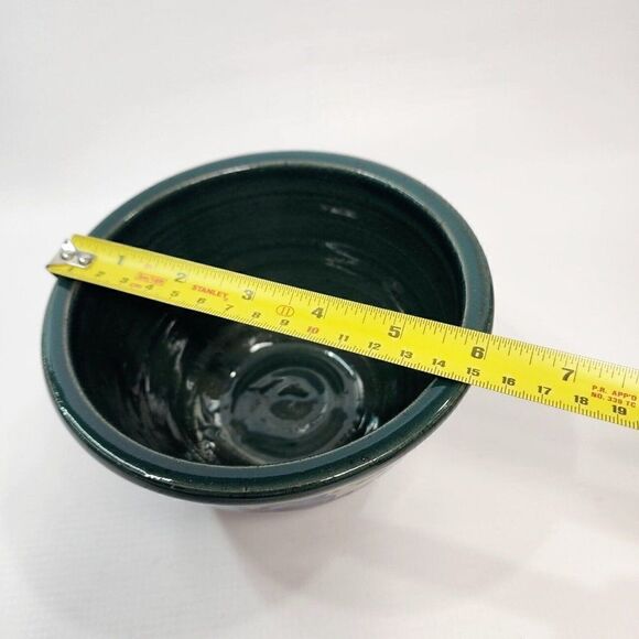 Great Bay Pottery 3.25" Mixing Bowl Leaves Bow Handmade Green Blue Floral - Picture 2 of 8